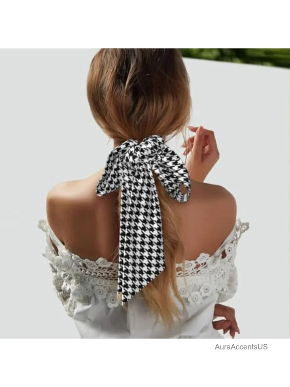 Long Silk Satin Scarf Neck Scarf Hair Ribbon Houndstooth Wrap Neckerchief